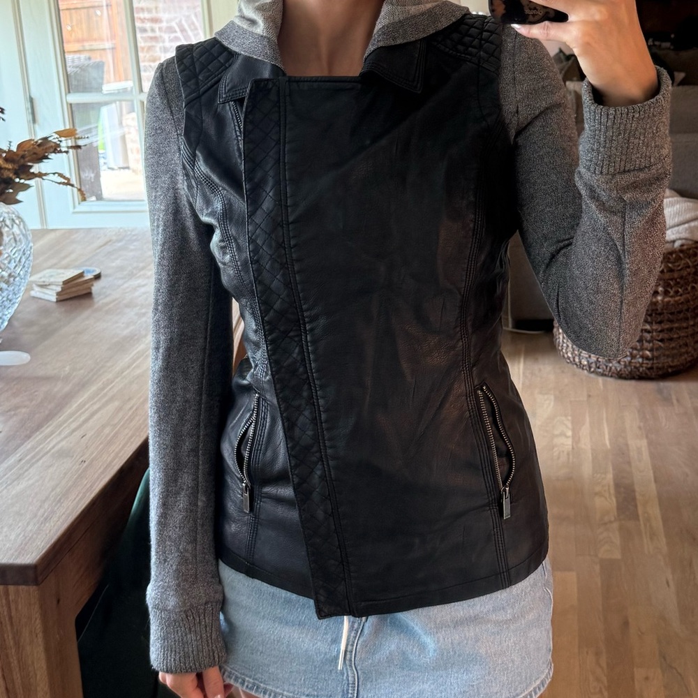 BNCI leather and heather gray jacket